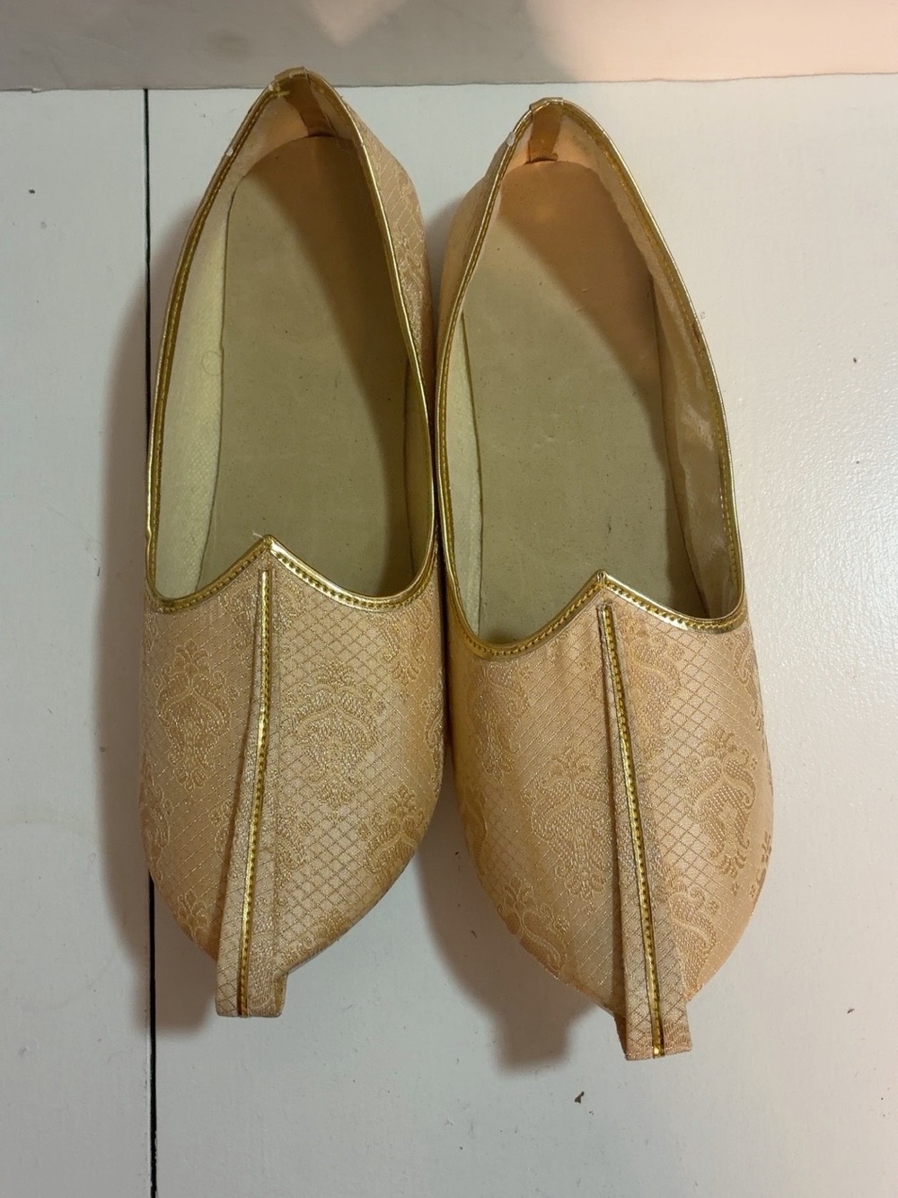 Gold Brocade Indian Mojari Jutti Khussa Shoes Size 10.5 Wedding Unisex